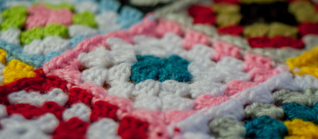 Close-up photo of a crocheted blanket